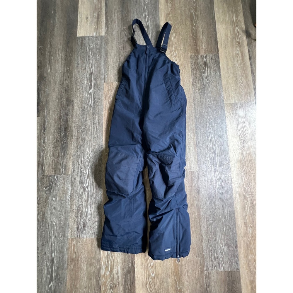 Lands End Snow Bib Overalls Kids 12 Navy Blue Insulated Reinforced Knees